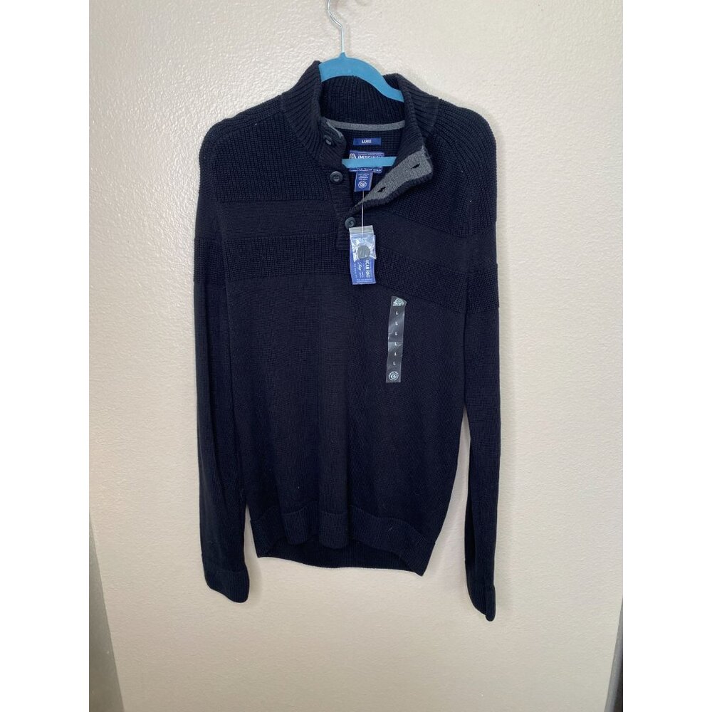 NWT‎ American Rag Mens Black Sweater Large Pullover 100% Cotton Long Sleeve